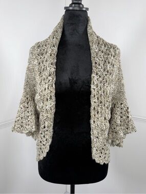 MAK Open Knit Crochet Cardigan Sweater S/M Boho Layering Piece